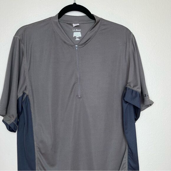 LL Bean Comfort Bicycling Biking Jersey Olive Gray Zipper Pocket Men Medium - Picture 3 of 12